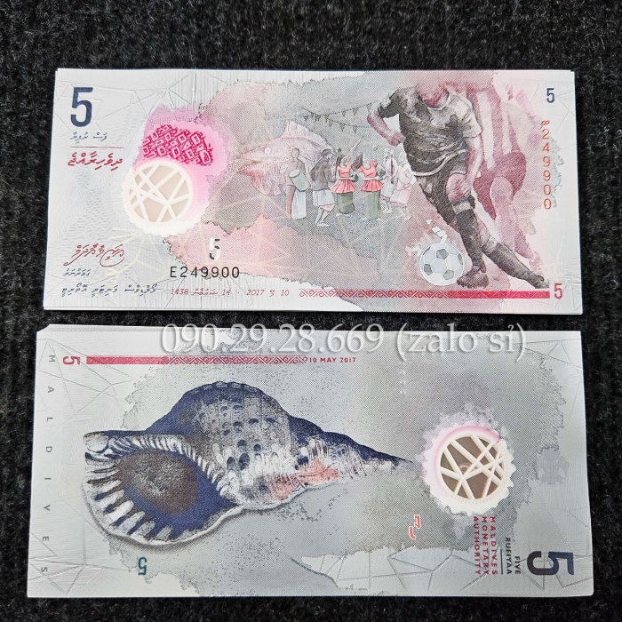 Xấp 100 tờ 5 Rufiyaa Maldives polymer UNC